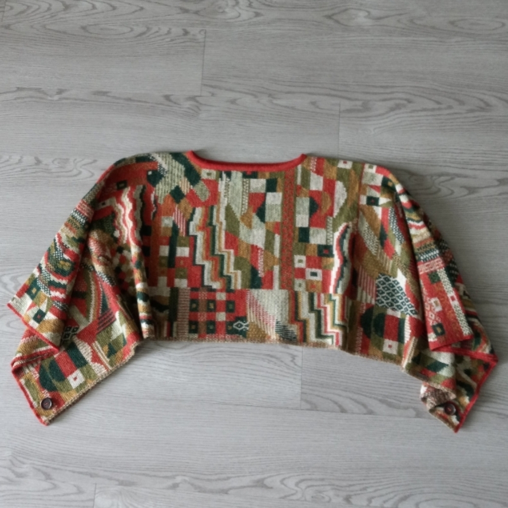 Kuna 100% Baby Alpaca Reversible Poncho Sweater Western Tribal Patchwork